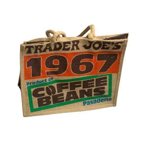 Trader Joe’s Coffee Beans Jute Tote Bag – 1967 Pasadena Design Reusable Shopper - Picture 3 of 4